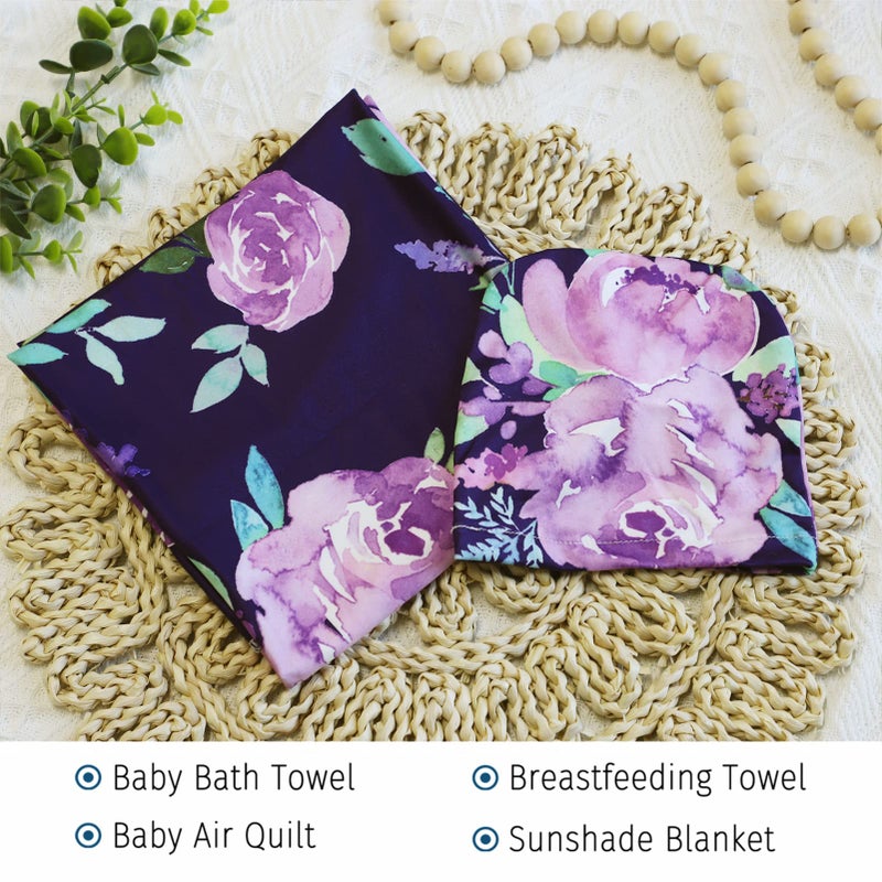 TANOFAR Newborn Swaddle Blanket with Beanie Set,Soft Stretchy Blanket for 0-3 Months Baby Boys and Girls(Purple Flower) - Image 2